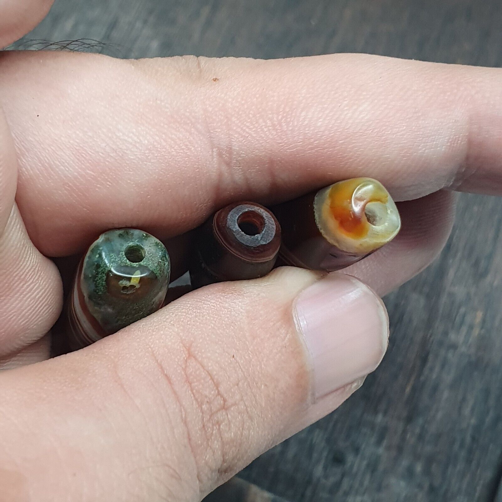 Lot 3 Antique Collectible Agate Beads Unique patterns Banded Agate -10