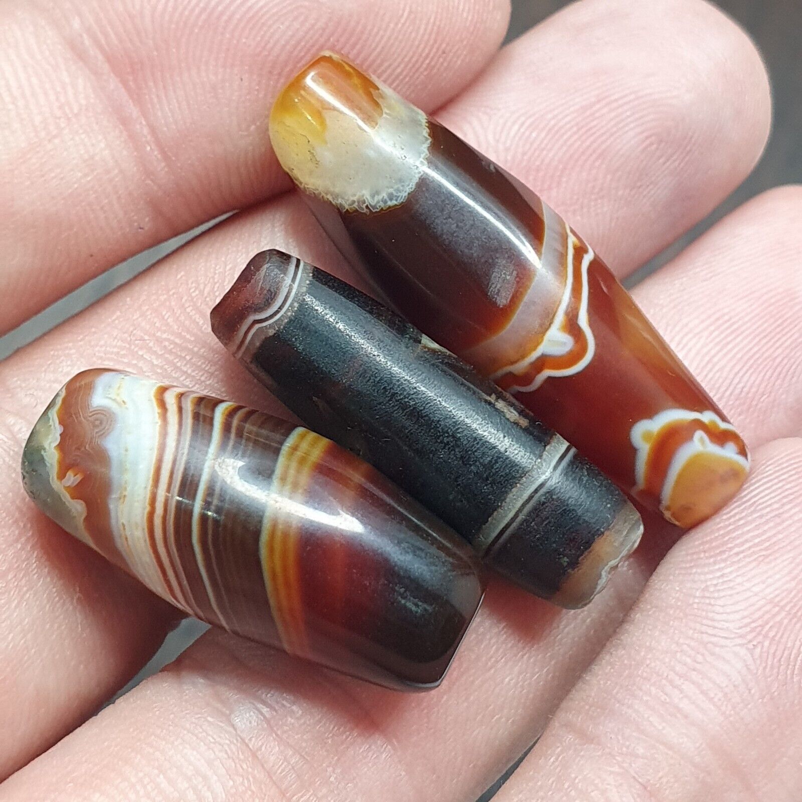 Lot 3 Antique Collectible Agate Beads Unique patterns Banded Agate -10