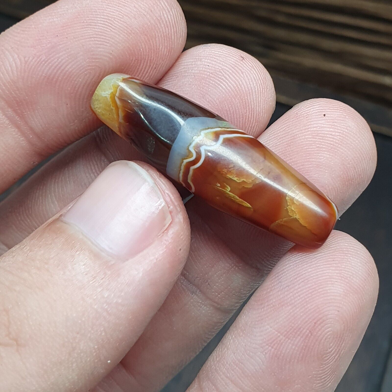 Lot 3 Antique Collectible Agate Beads Unique patterns Banded Agate -10