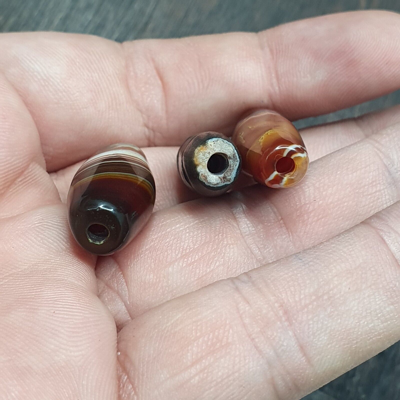 Lot 3 Antique Collectible Agate Beads Unique patterns Banded Agate -10