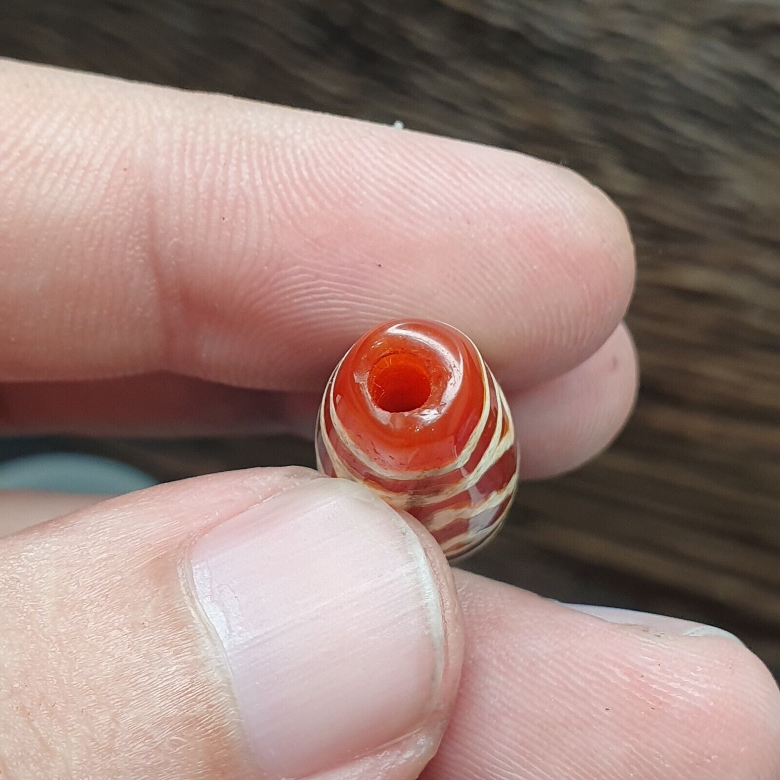 Antique Tibetan Nepalese RED Etched Agate Bead Decorated Carnelian Beads ETC-2