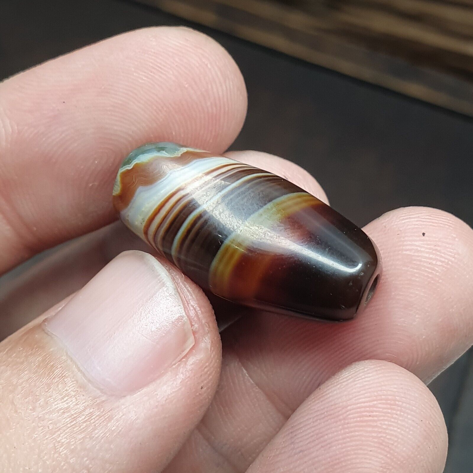 Lot 3 Antique Collectible Agate Beads Unique patterns Banded Agate -10