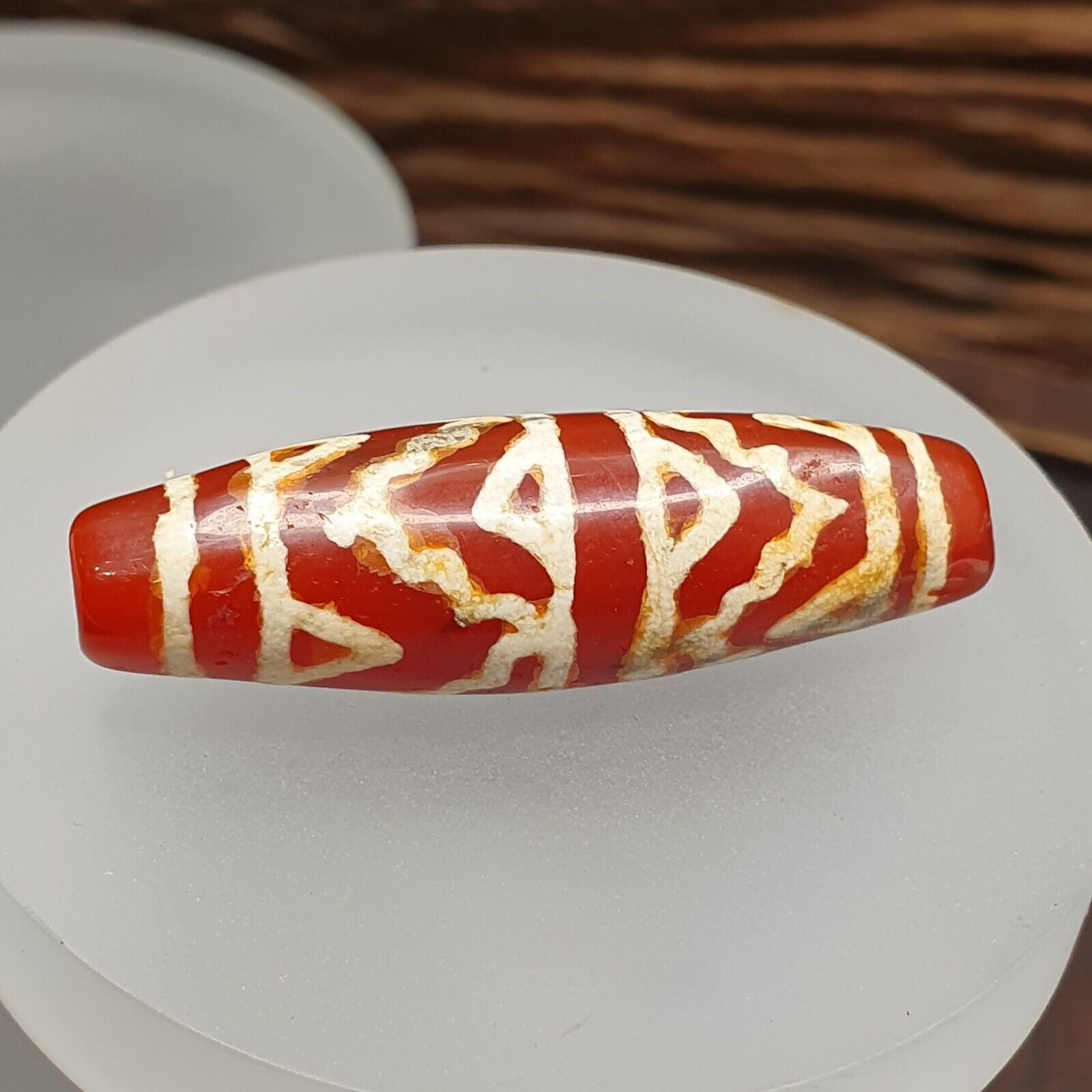 Antique Tibetan Nepalese RED Etched Agate Bead Decorated Carnelian Beads ETC-2