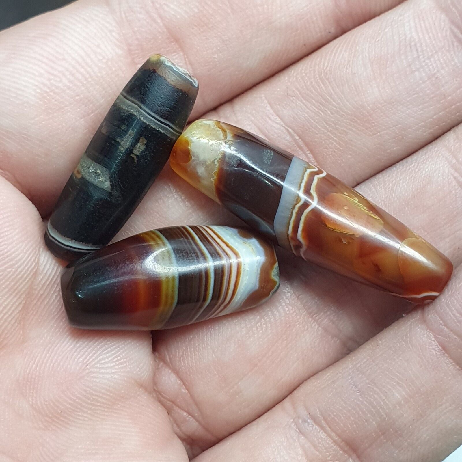 Lot 3 Antique Collectible Agate Beads Unique patterns Banded Agate -10