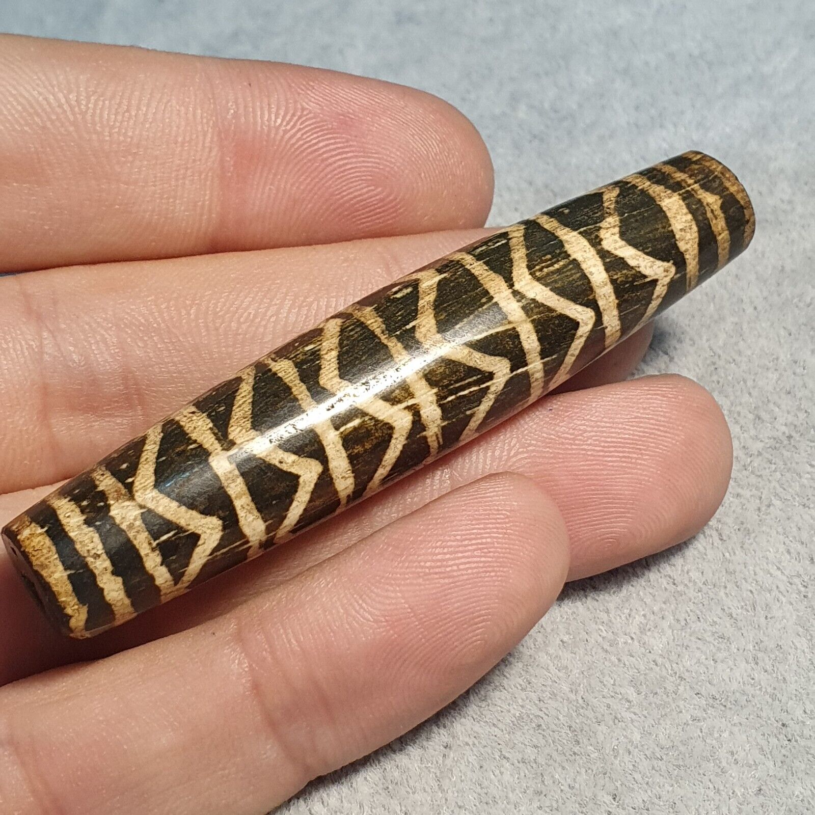 South Asian Burmese Antiques Trade Pumtek petrified Wood Bead 68.4mm