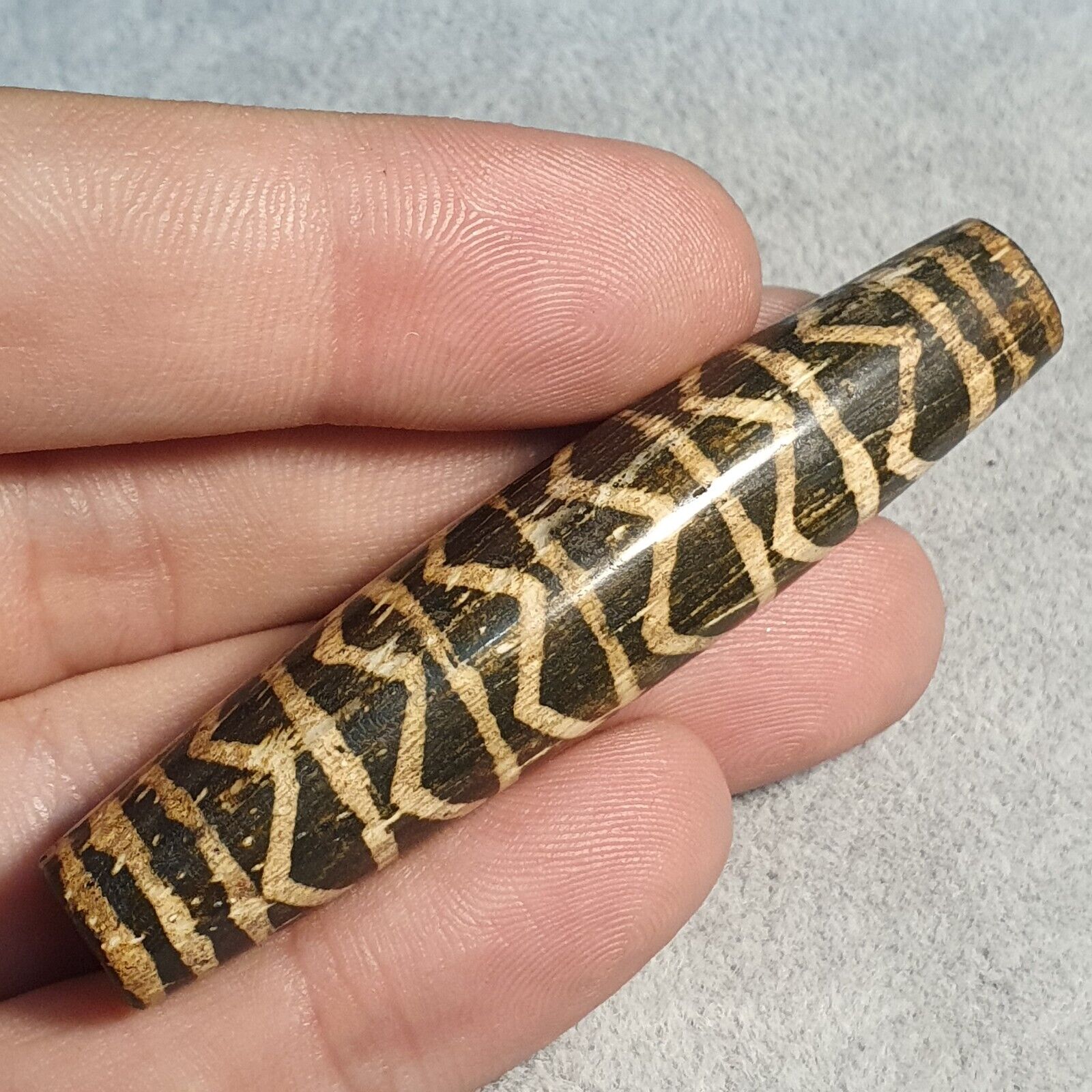 South Asian Burmese Antiques Trade Pumtek petrified Wood Bead 68.4mm