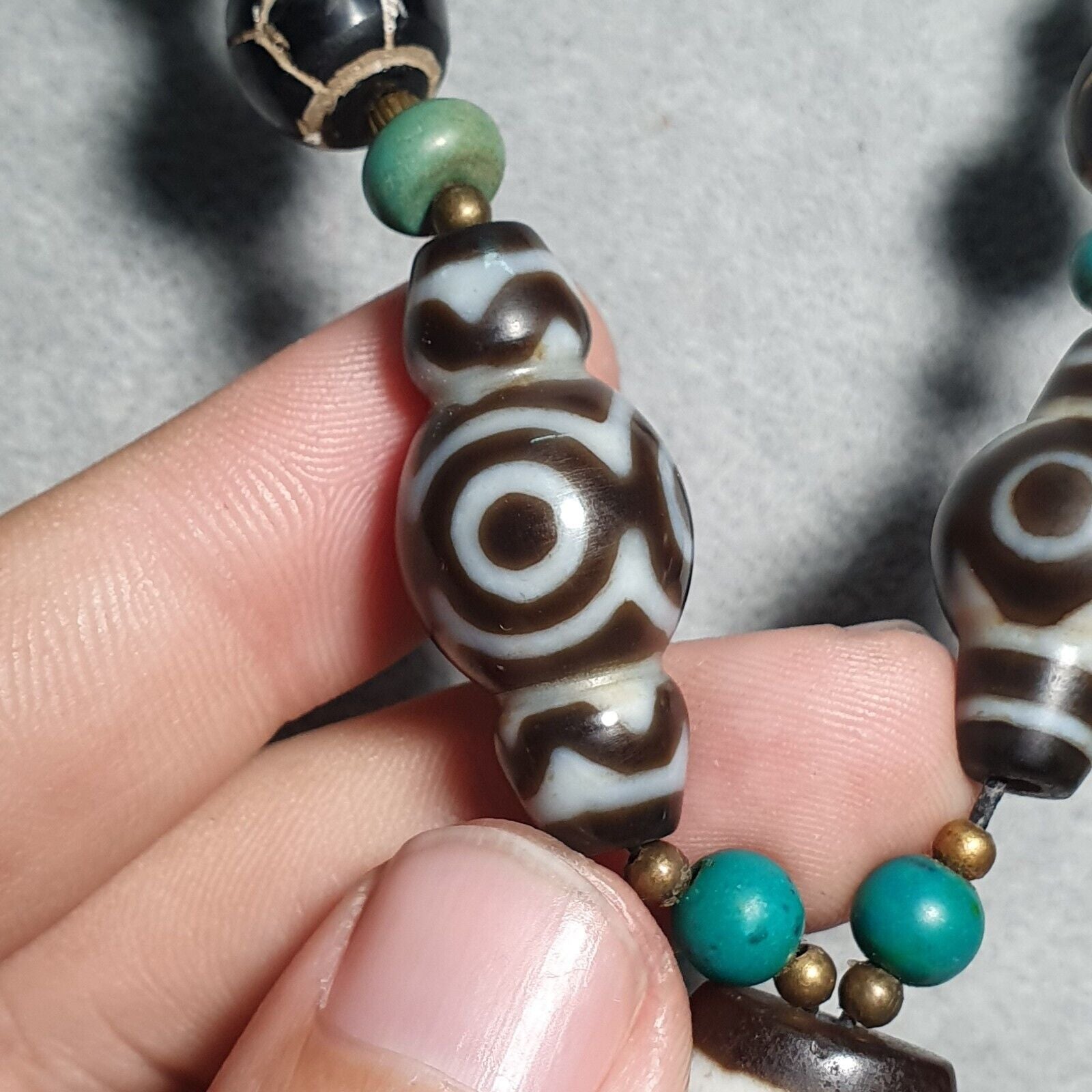 Antique Old Magnificent Tibetan Eyes in Eye Agate stone Dzi Beads Amulet