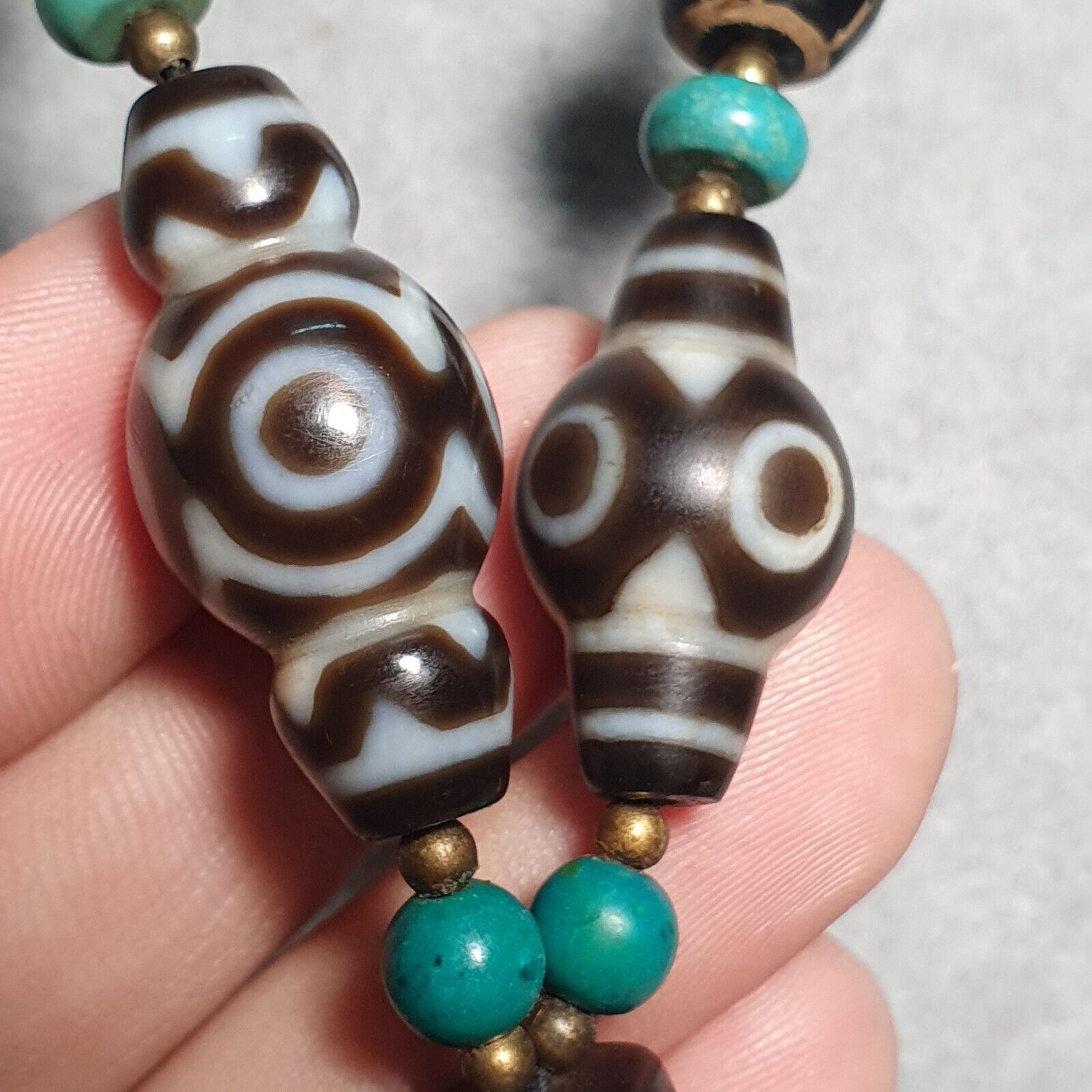 Antique Old Magnificent Tibetan Eyes in Eye Agate stone Dzi Beads Amulet