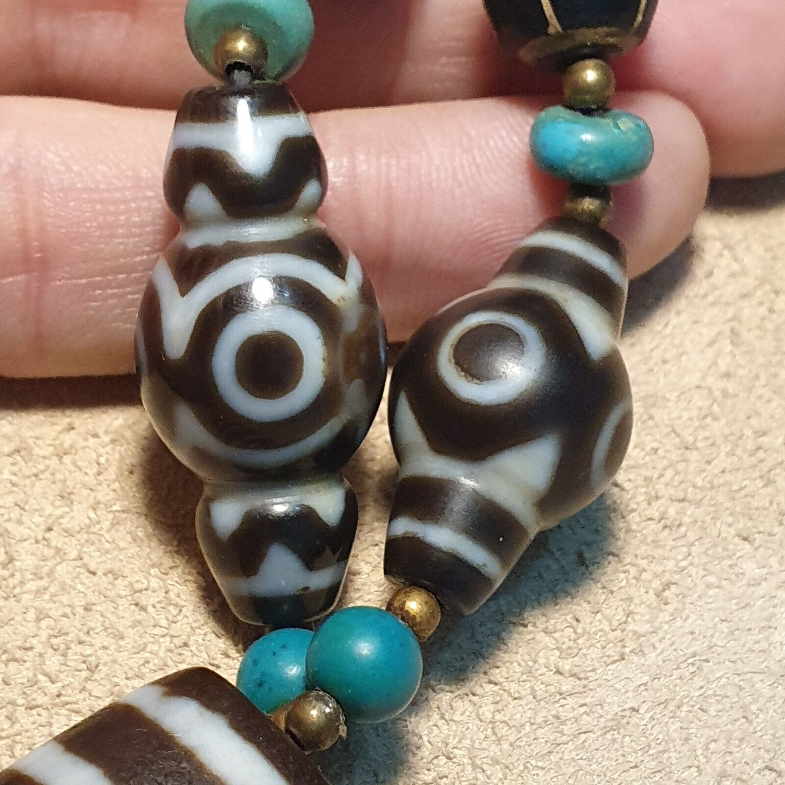 Antique Old Magnificent Tibetan Eyes in Eye Agate stone Dzi Beads Amulet