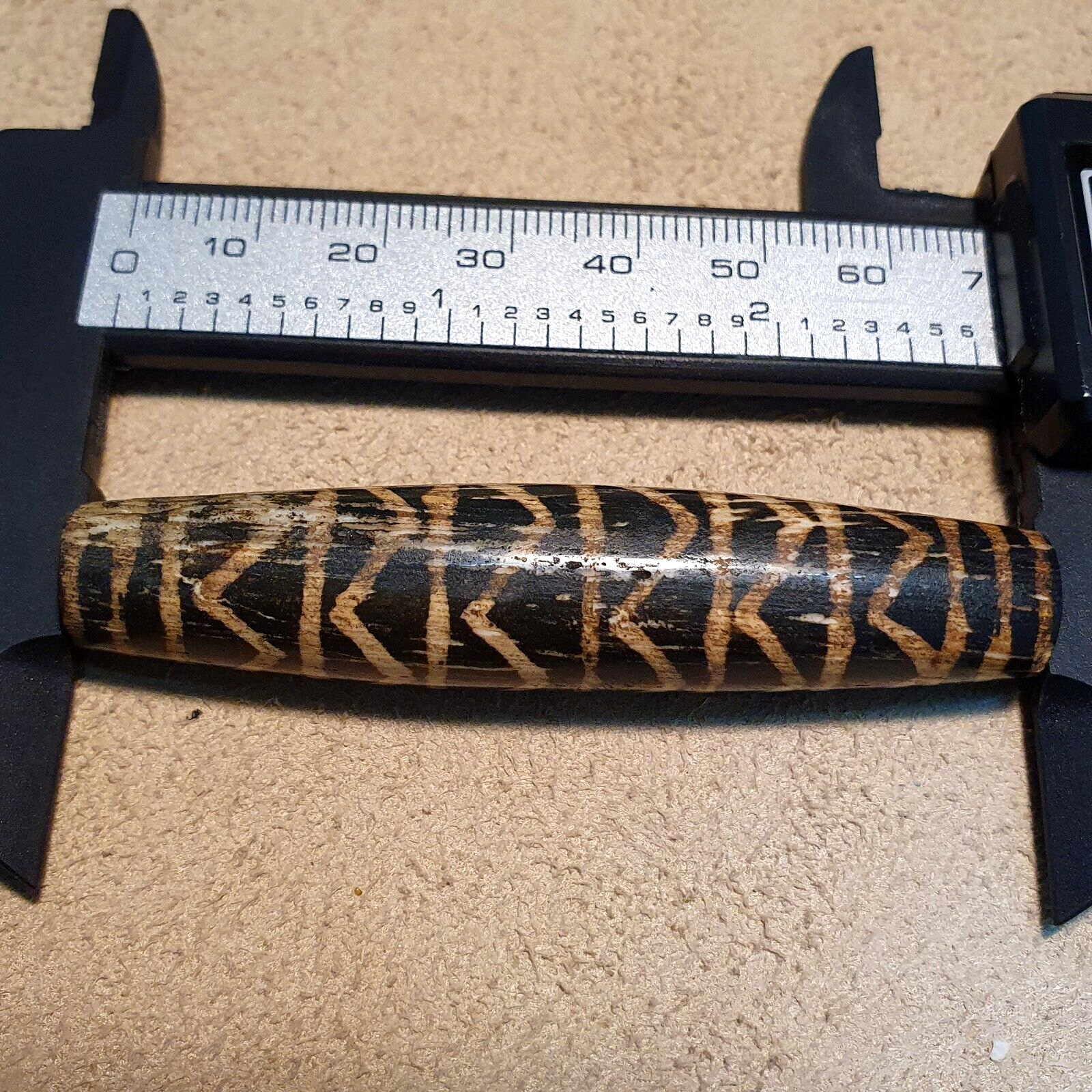 South Asian Burmese Antiques Trade Pumtek petrified Wood Bead 68.4mm