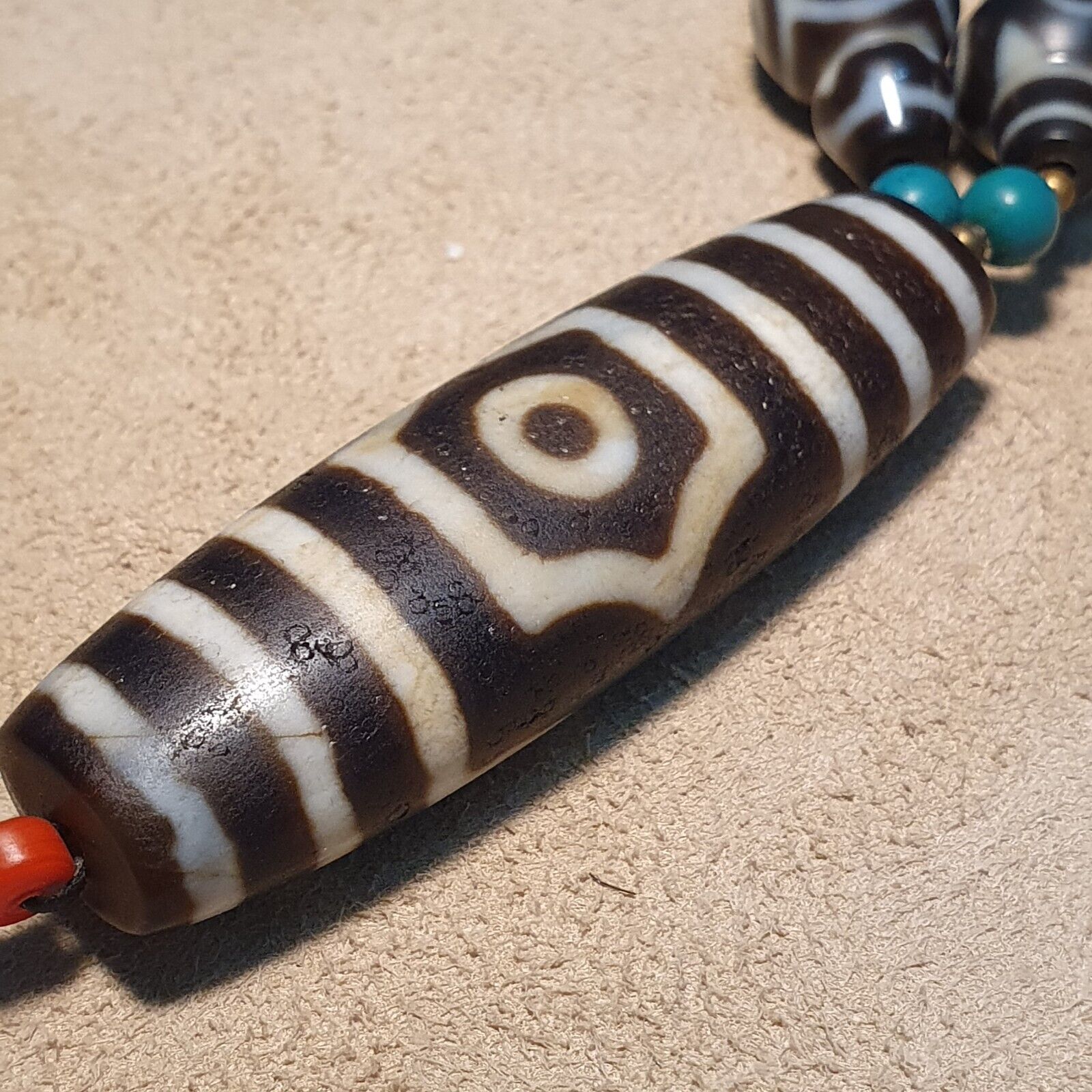 Antique Old Magnificent Tibetan Eyes in Eye Agate stone Dzi Beads Amulet