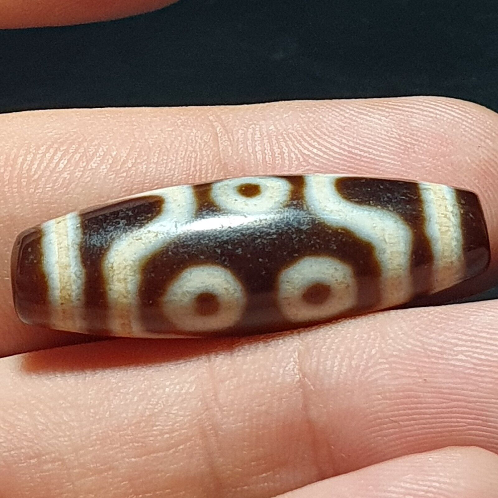 7 Eyes Vintage Tibetan Unique pattern Agate stone Dzi  Amulet SHD-5