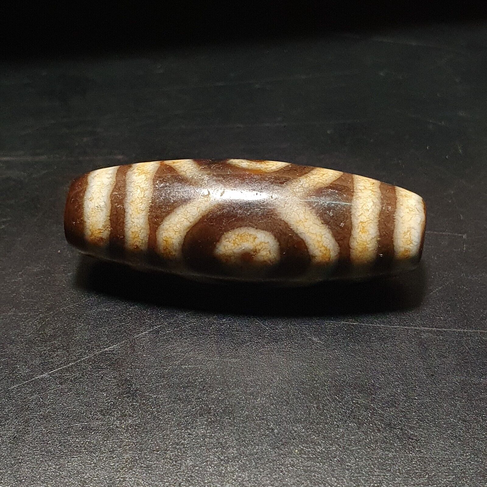 3 Eyes Vintage Tibetan Unique pattern Agate stone Dzi Amulet SHD-6