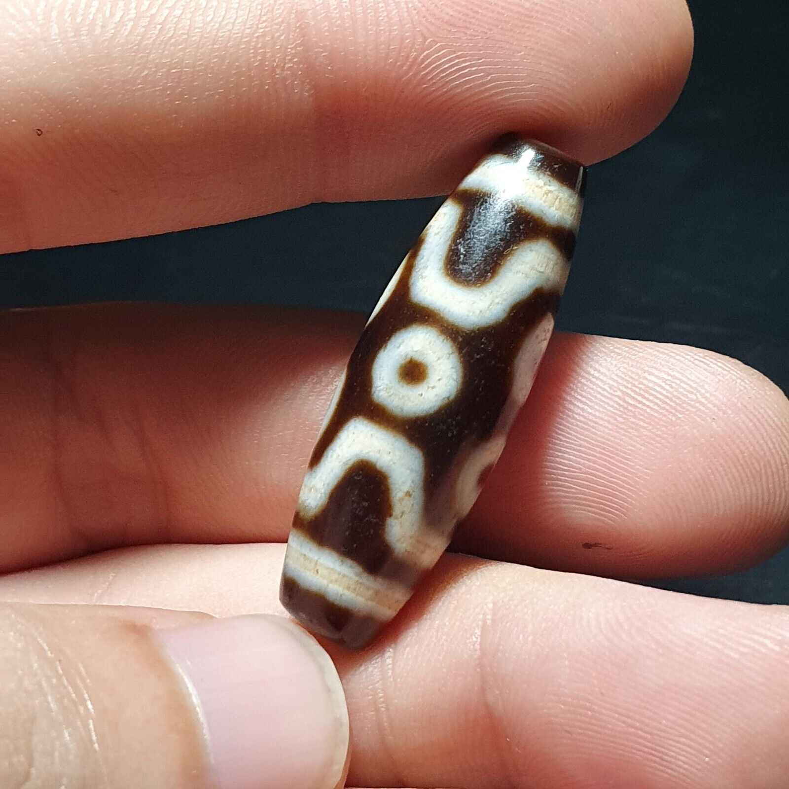 7 Eyes Vintage Tibetan Unique pattern Agate stone Dzi  Amulet SHD-5