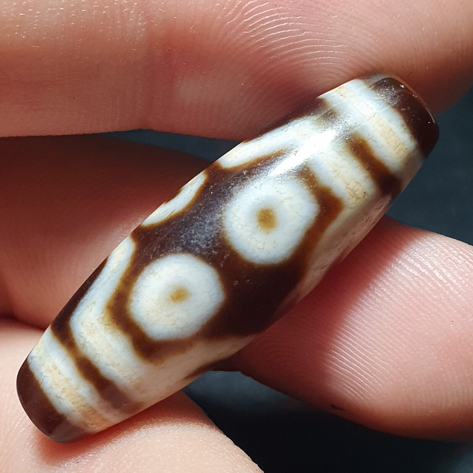 7 Eyes Vintage Tibetan Unique pattern Agate stone Dzi  Amulet SHD-5