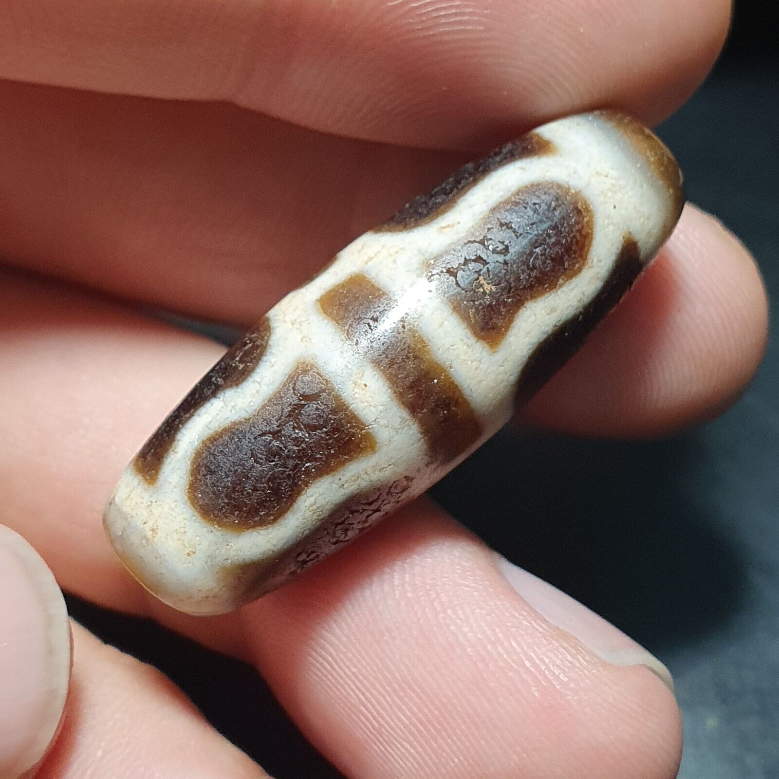 Antique Indo Tibetan Very Rare pattern Agate stone Dzi Amulet SHD-7