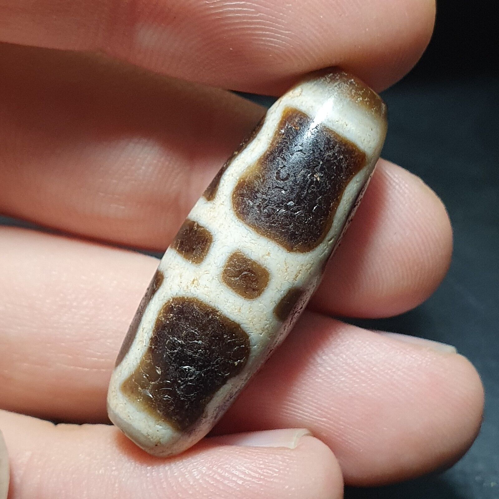 Antique Indo Tibetan Very Rare pattern Agate stone Dzi Amulet SHD-7