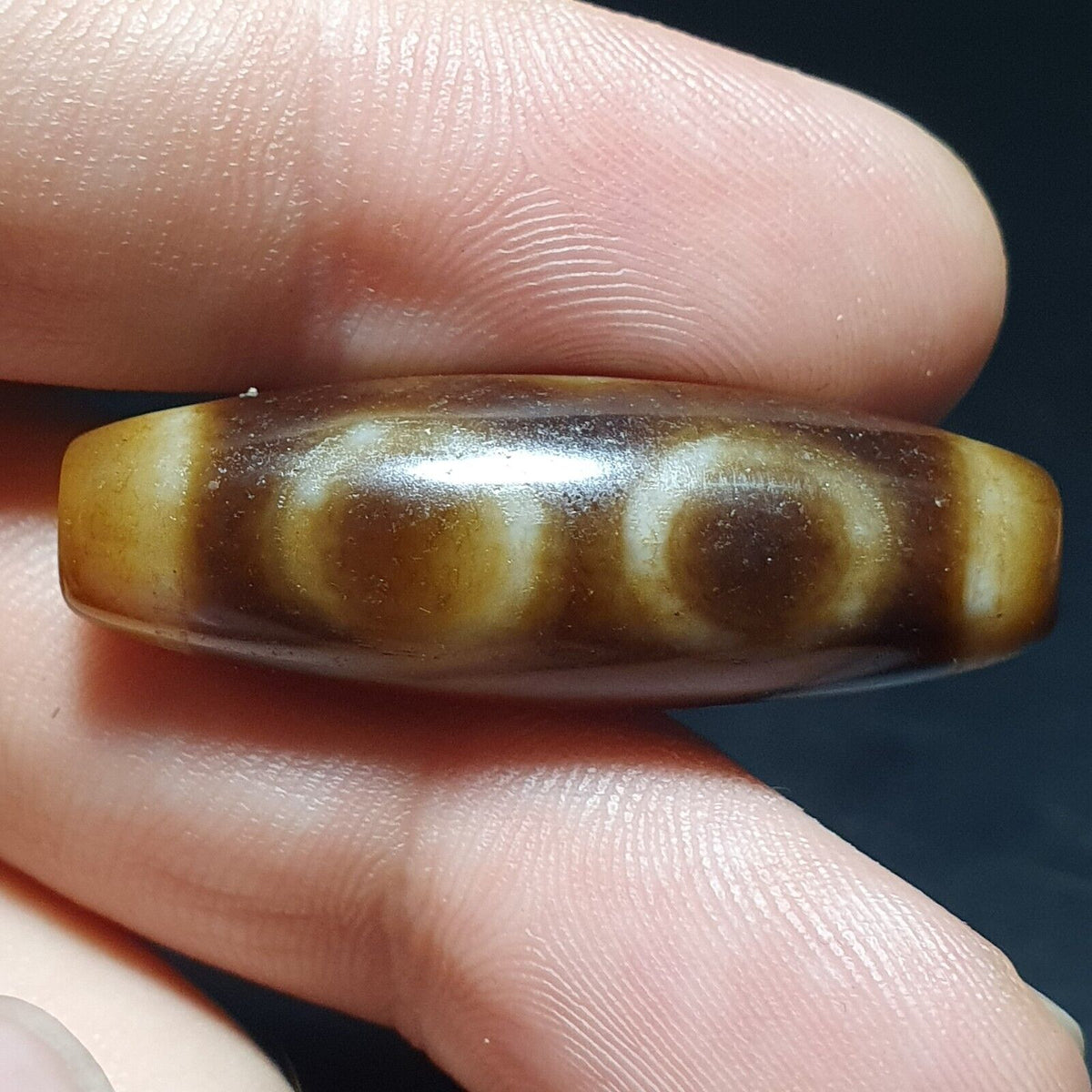 Vintage Tibetan 3 Circle Big Eye Unique pattern Agate stone Dzi  Amulet SHD-4