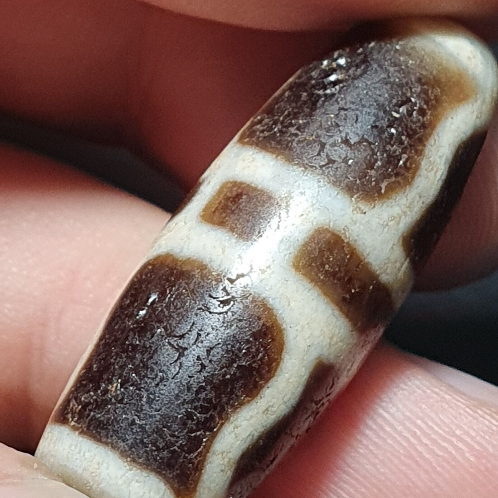 Antique Indo Tibetan Very Rare pattern Agate stone Dzi Amulet SHD-7