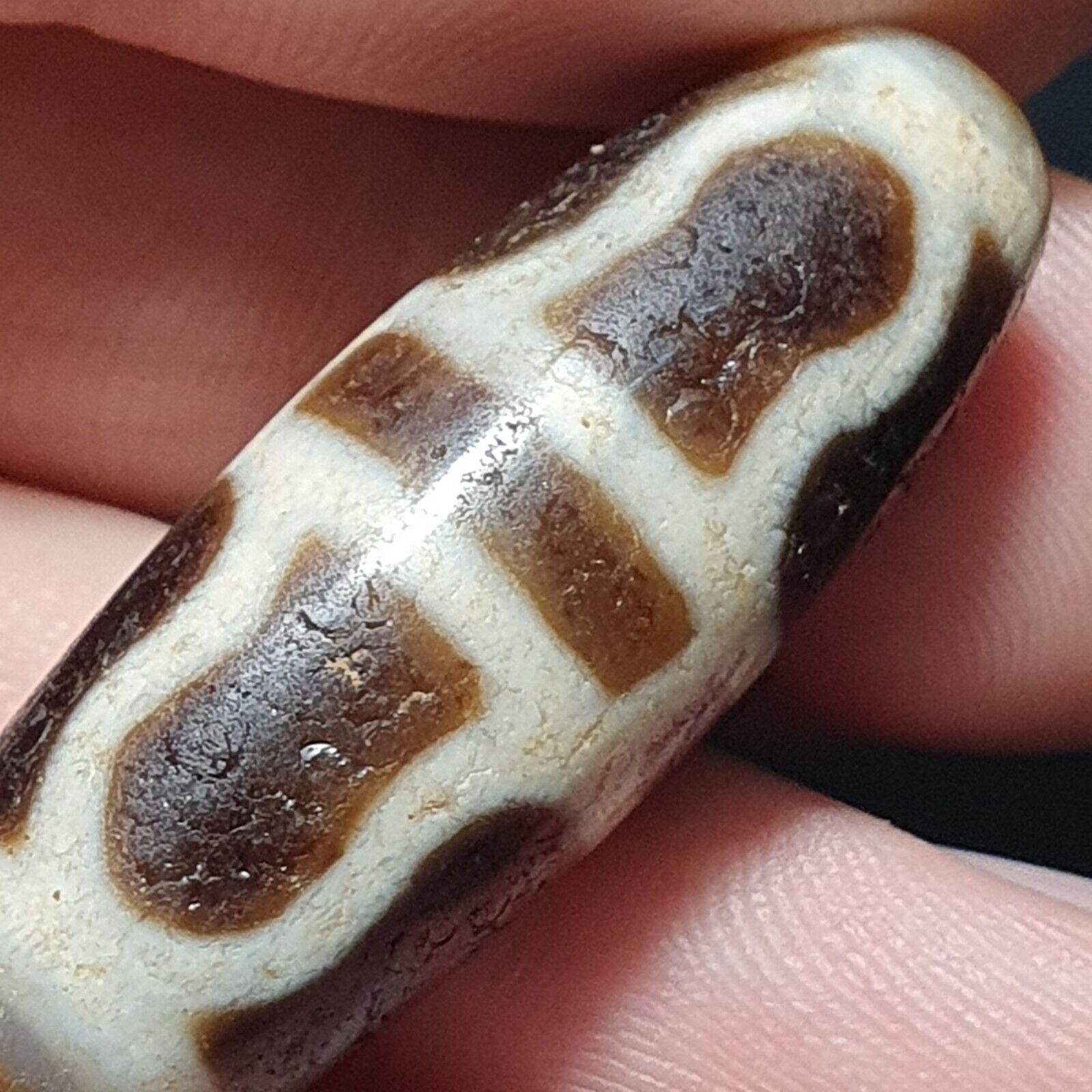 Antique Indo Tibetan Very Rare pattern Agate stone Dzi Amulet SHD-7