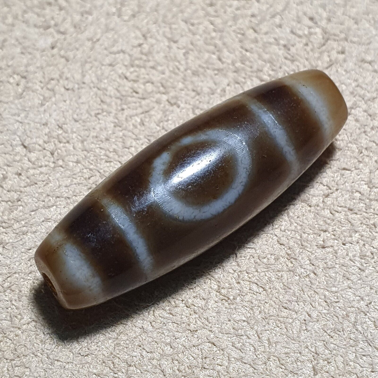 Vintage Tibetan 3 Circle Big Eye Unique pattern Agate stone Dzi  Amulet SHD-4