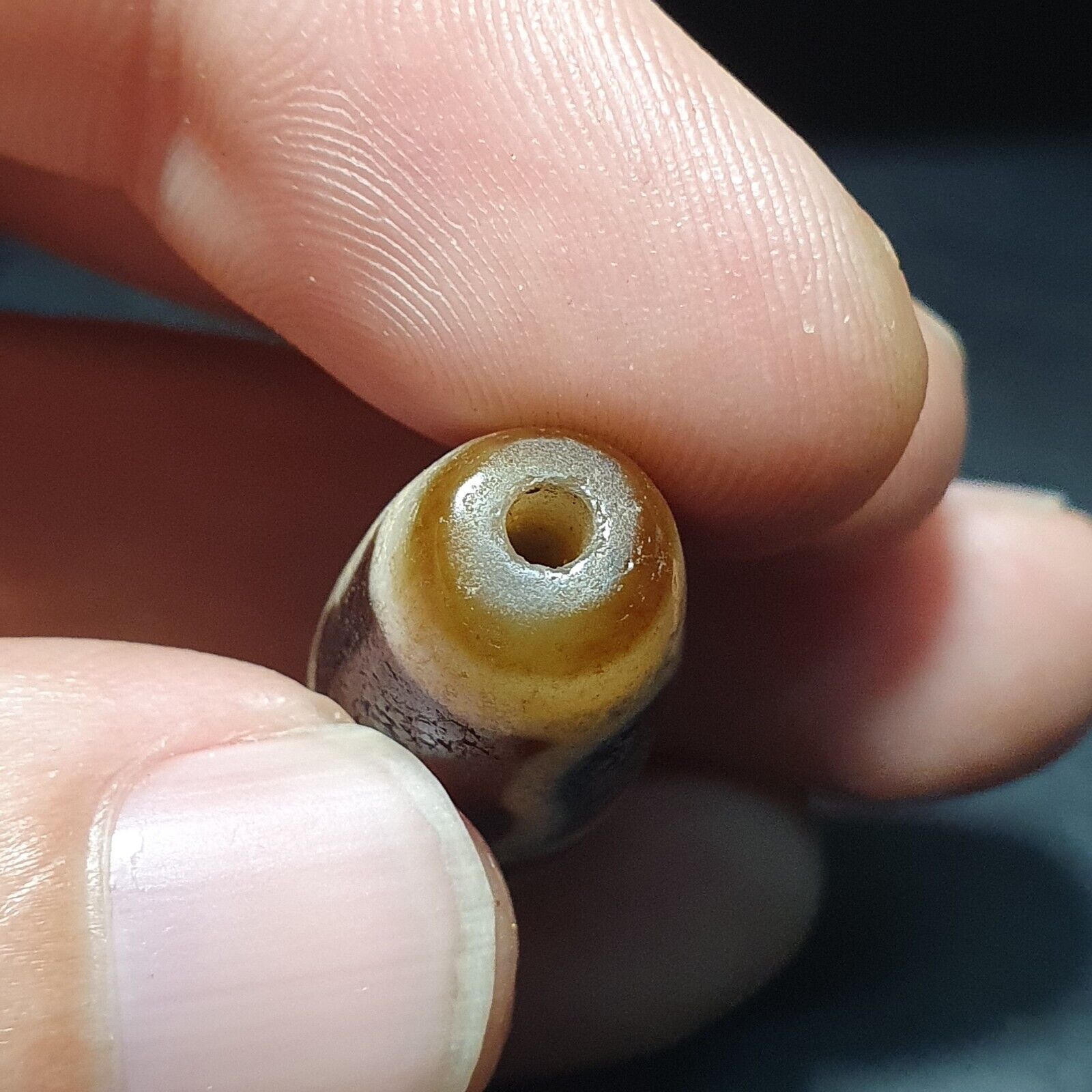 Antique Indo Tibetan Very Rare pattern Agate stone Dzi Amulet SHD-7