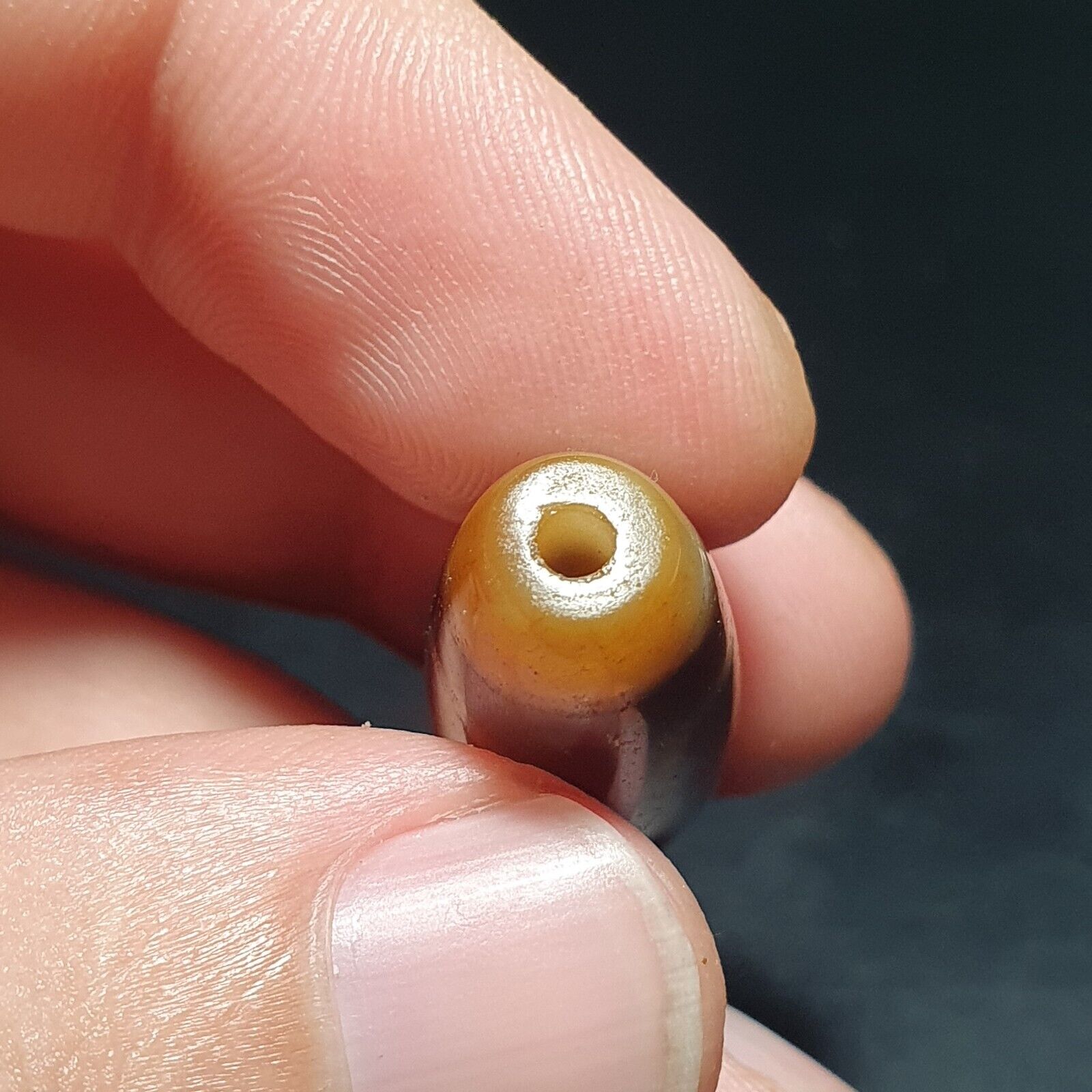 Vintage Tibetan 3 Circle Big Eye Unique pattern Agate stone Dzi  Amulet SHD-4