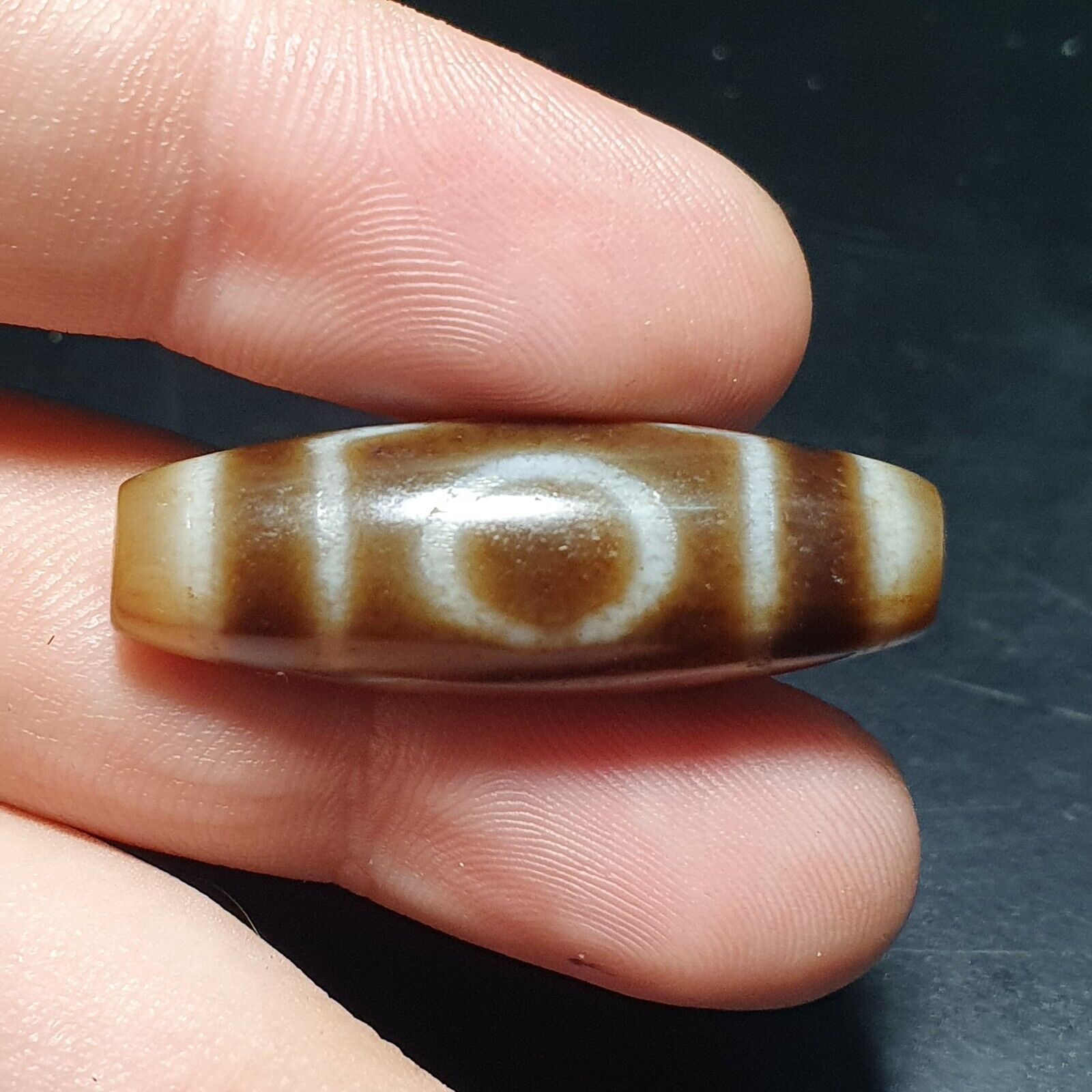 Vintage Tibetan 3 Circle Big Eye Unique pattern Agate stone Dzi  Amulet SHD-4