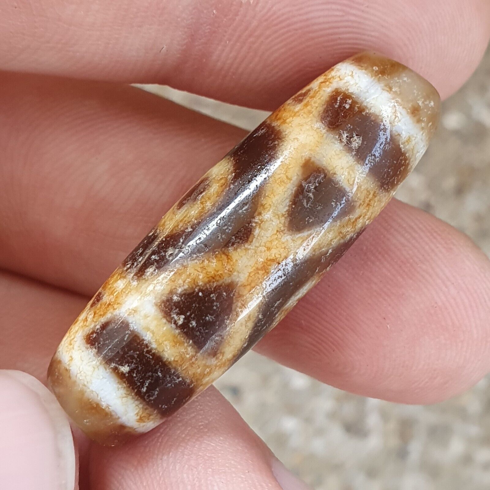 Rusted Himalayan Indo Tibetan Agate 2Eyes Bead Dzi Amulet ATB-5