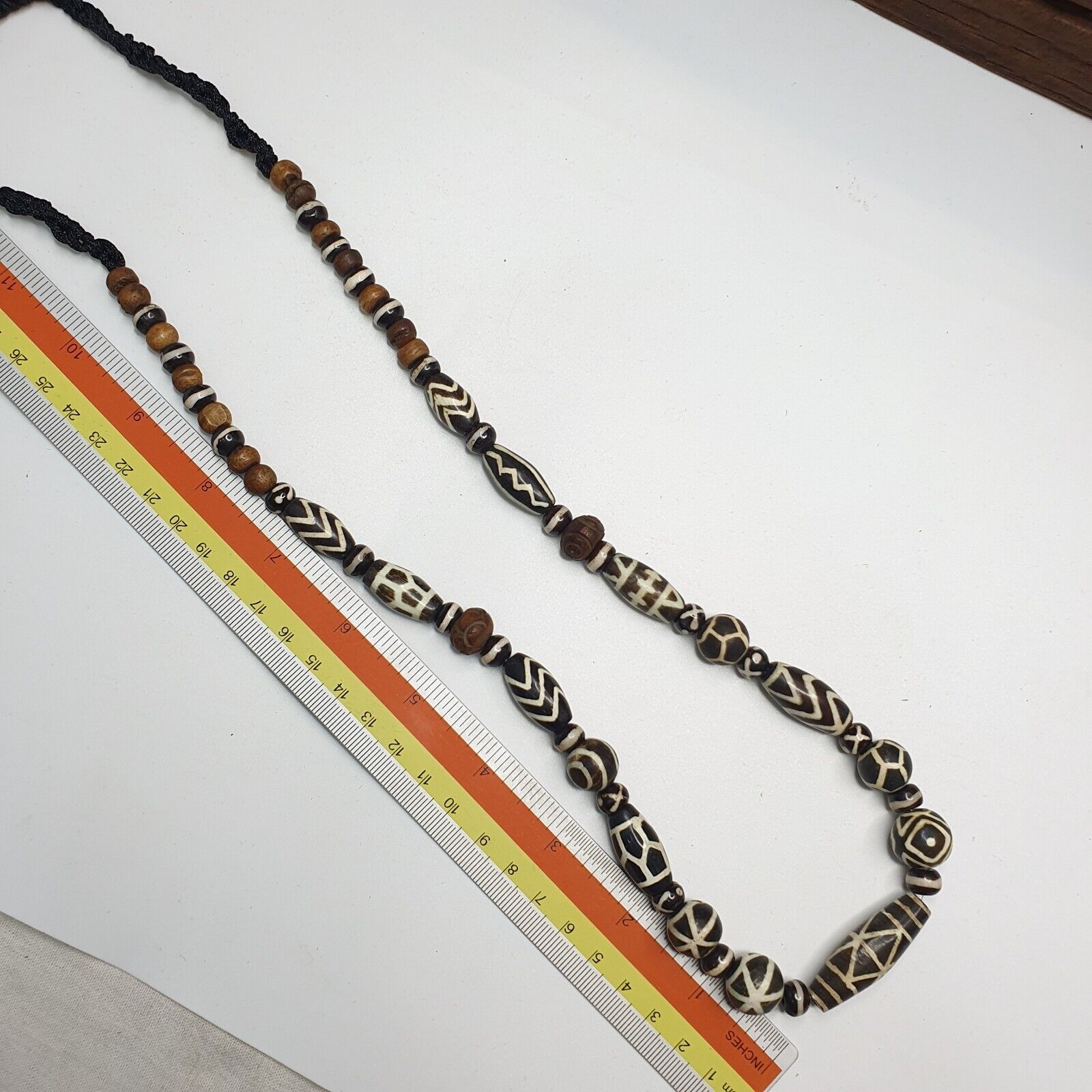 Vintage Black and White Pumtek Pyu Burmese Beads Long Necklace