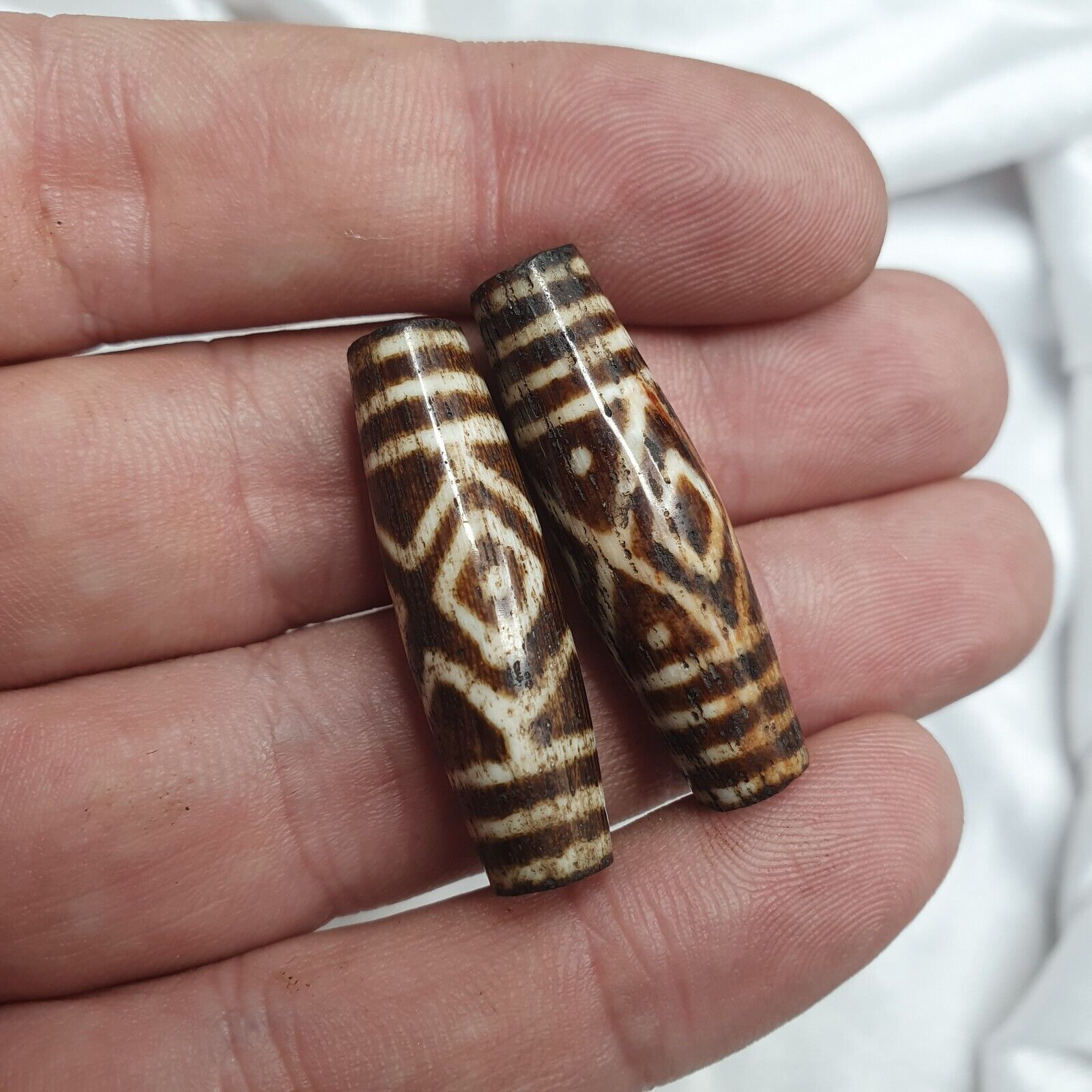 Lot 2 Antique PUMTEK PYU BEAD Rare patterns with SILKY PATINA PBD-4