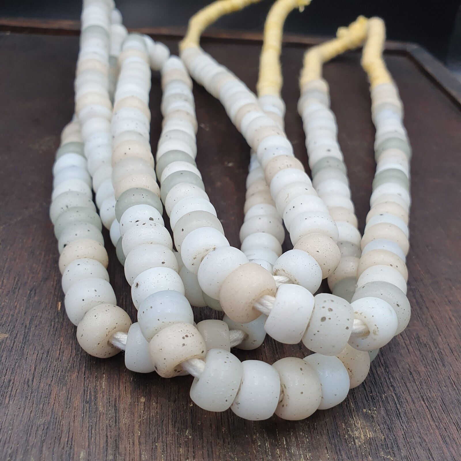 Vintage OLD AFRICAN White GLASS ANTIQUE BEADS 11-11.5MM 100+ beads Strand