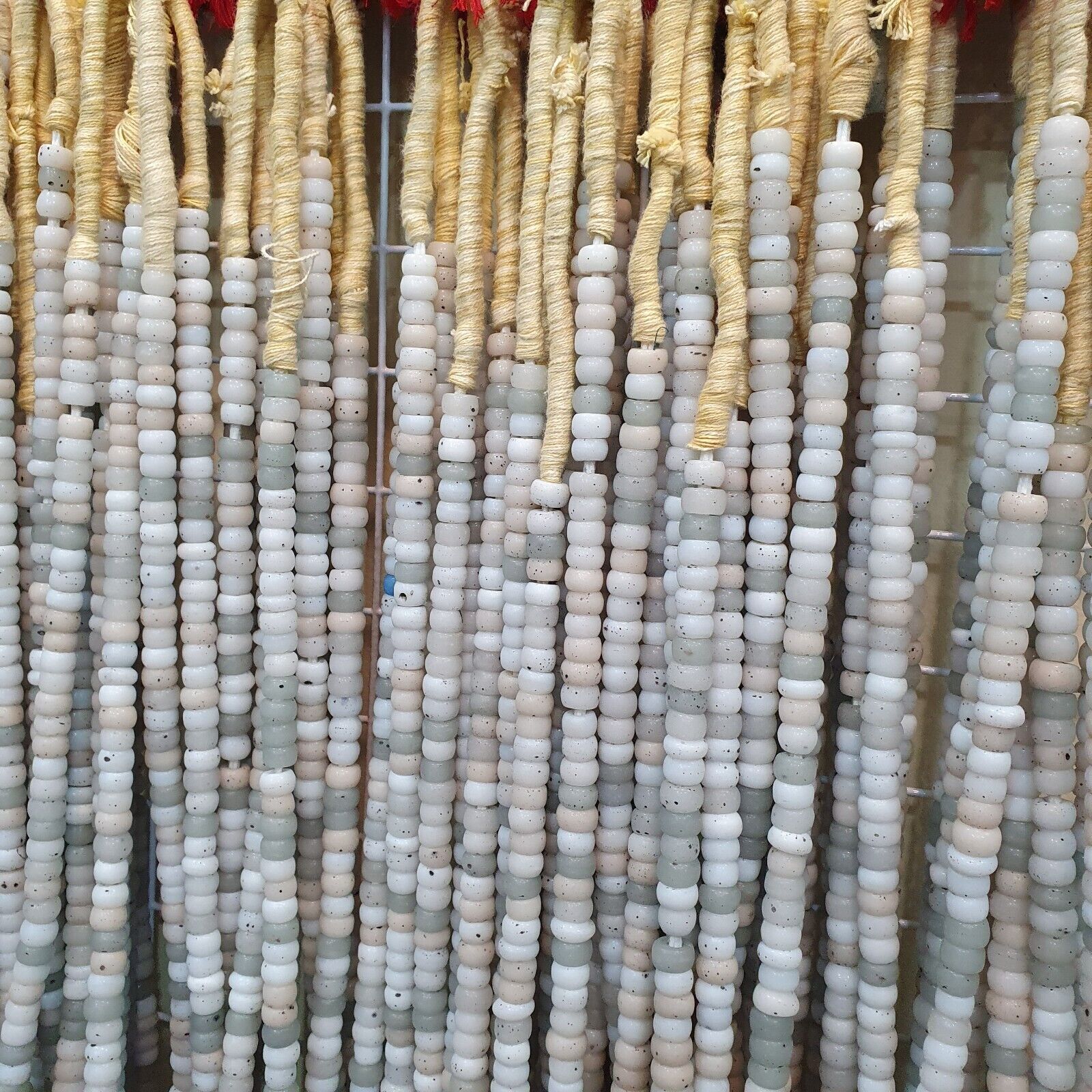 Vintage OLD AFRICAN White GLASS ANTIQUE BEADS 11-11.5MM 100+ beads Strand