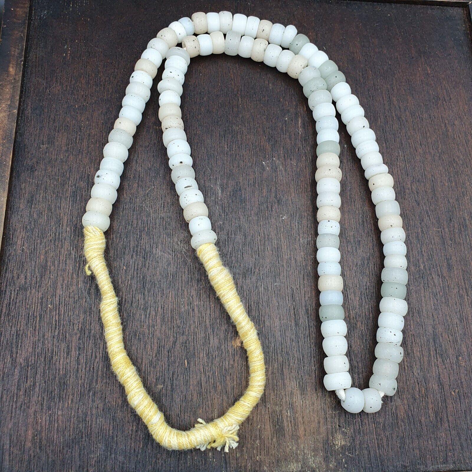 Vintage OLD AFRICAN White GLASS ANTIQUE BEADS 11-11.5MM 100+ beads Strand