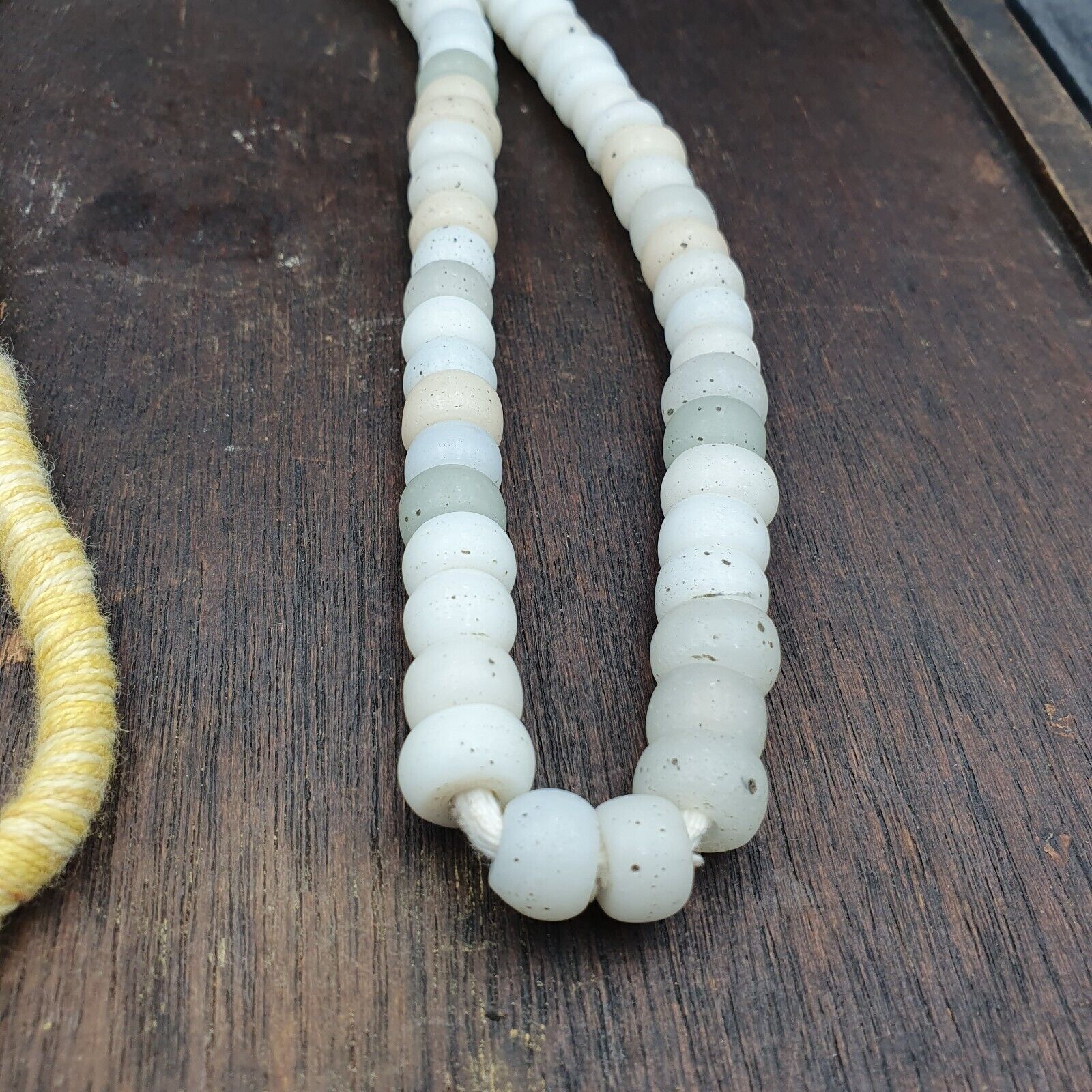 Vintage OLD AFRICAN White GLASS ANTIQUE BEADS 11-11.5MM 100+ beads Strand