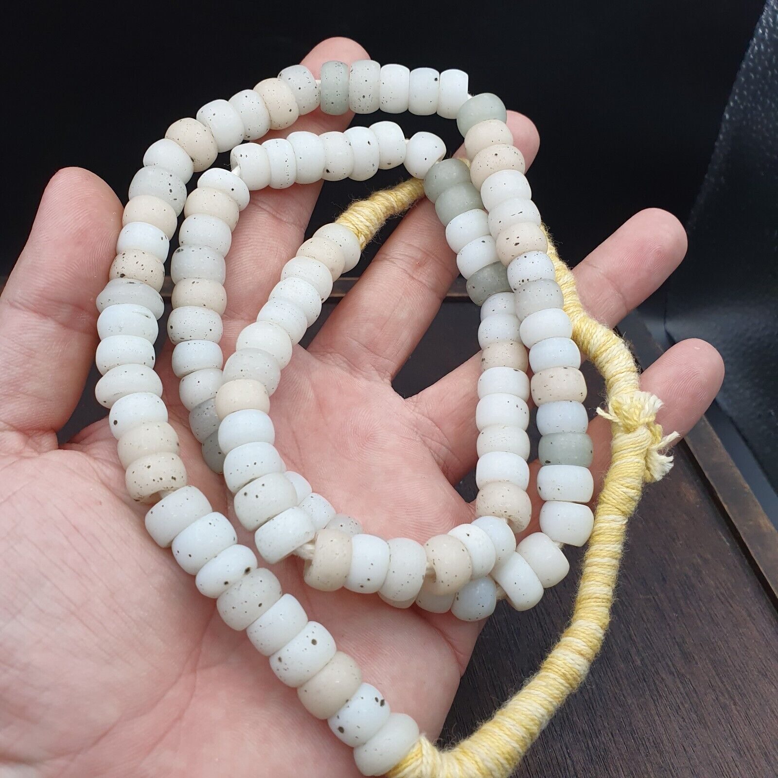 Vintage OLD AFRICAN White GLASS ANTIQUE BEADS 11-11.5MM 100+ beads Strand