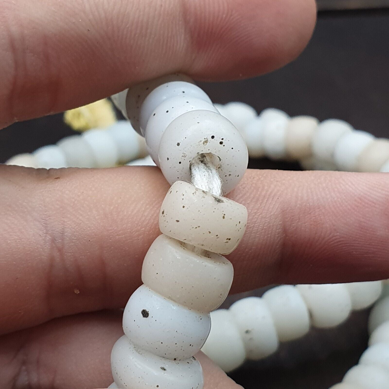 Vintage OLD AFRICAN White GLASS ANTIQUE BEADS 11-11.5MM 100+ beads Strand