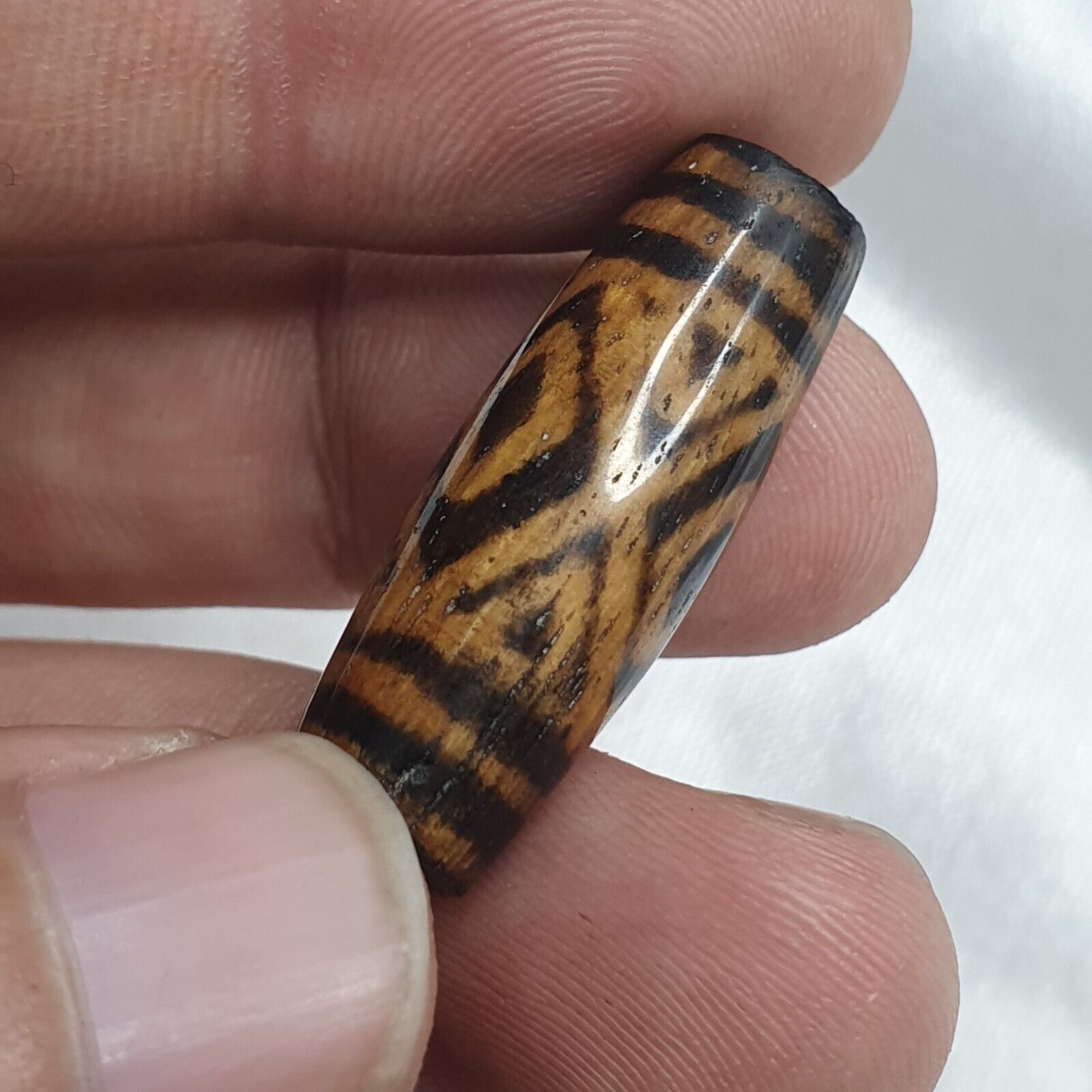 Antique PUMTEK PYU BEAD Rare pattern TUBE BEAD SILKY PATINA PBD-1