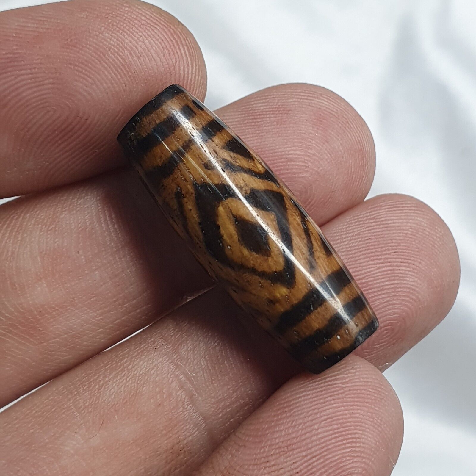 Antique PUMTEK PYU BEAD Rare pattern TUBE BEAD SILKY PATINA PBD-1