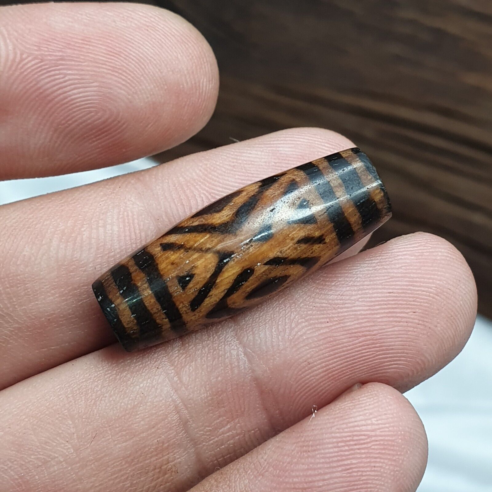 Antique PUMTEK PYU BEAD Rare pattern TUBE BEAD SILKY PATINA PBD-1