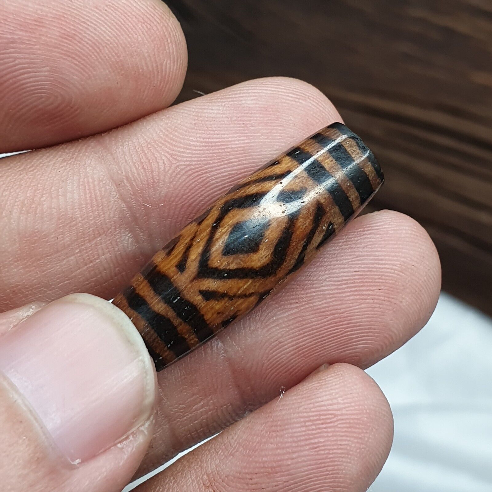 Antique PUMTEK PYU BEAD Rare pattern TUBE BEAD SILKY PATINA PBD-1
