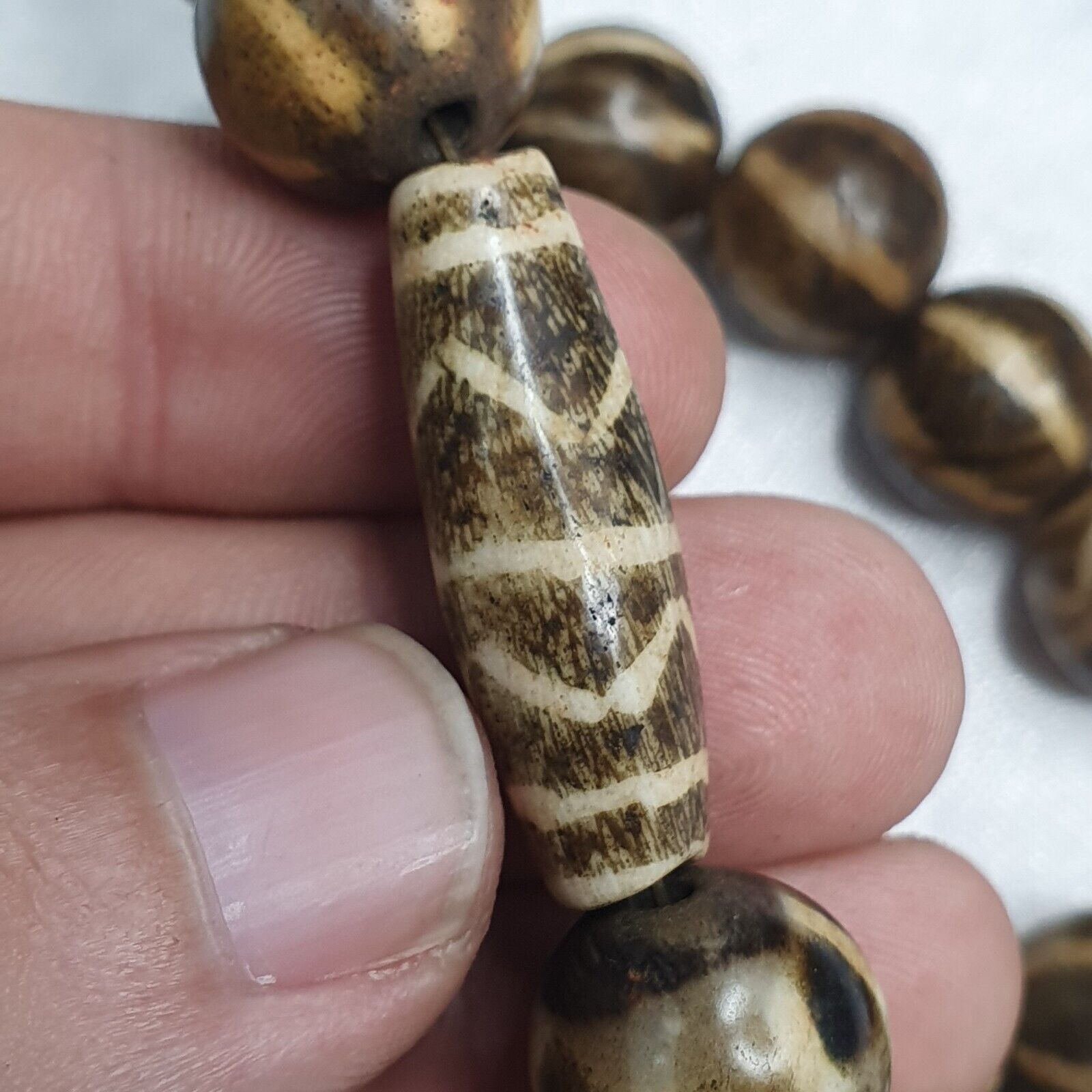 RARE Very Old PUMTEK BEADS Necklace Palmwood Great Patterns