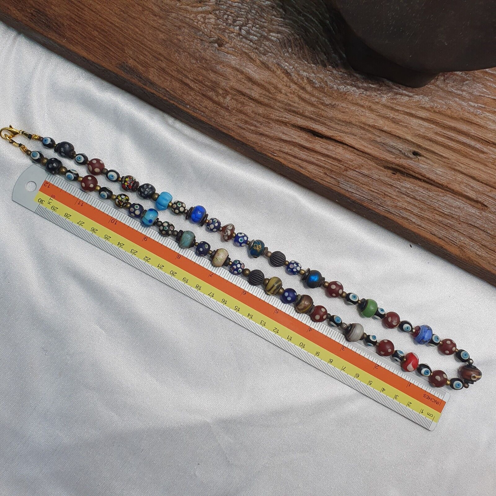 Vintage Beads Collection Skunk, Evil eye, Blown Glass Beaded Necklace