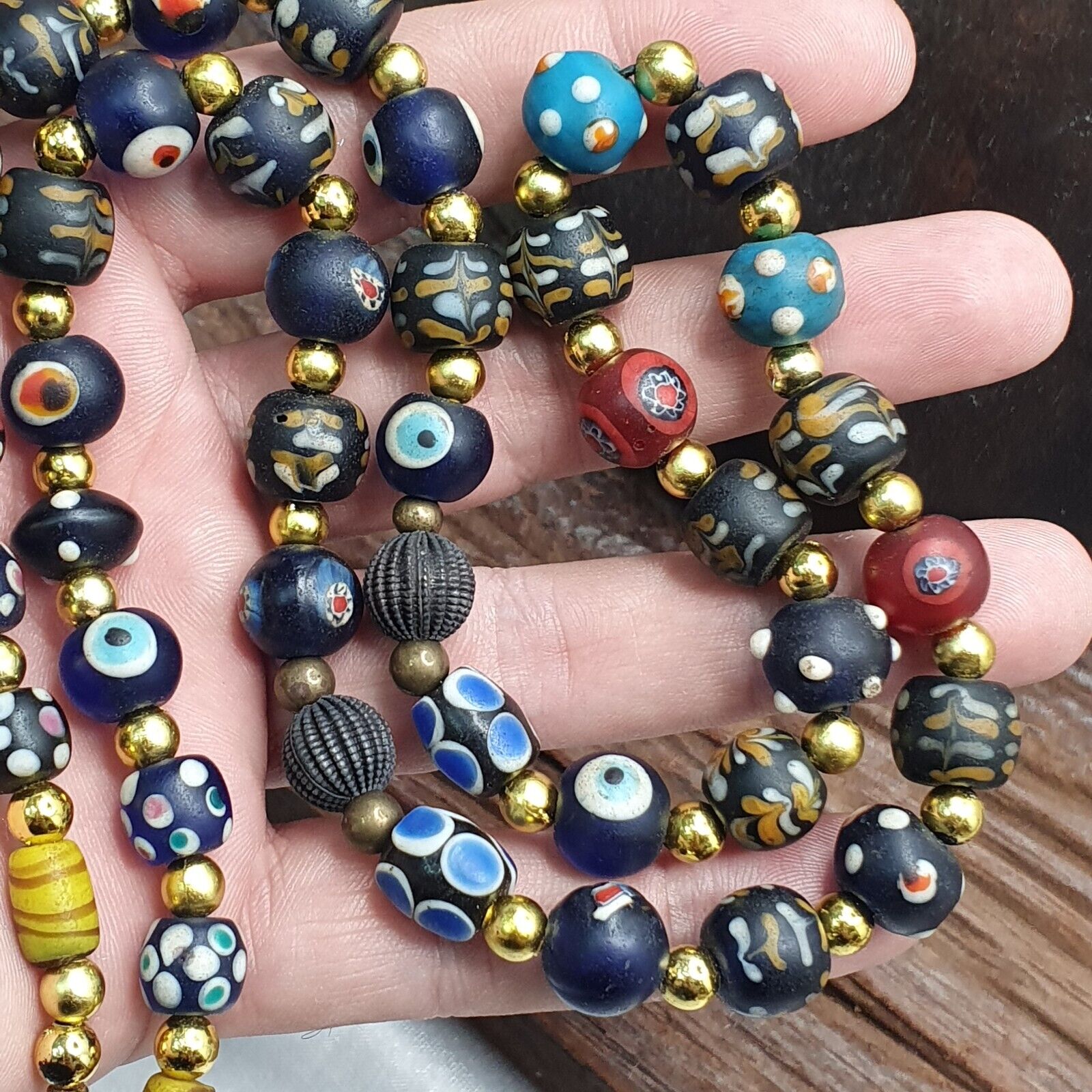 Vintage Venetian, Roman Style and Turkish Evil eye Beads Necklace