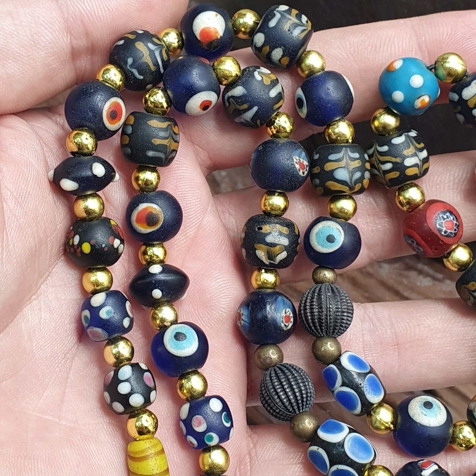 Vintage Venetian, Roman Style and Turkish Evil eye Beads Necklace