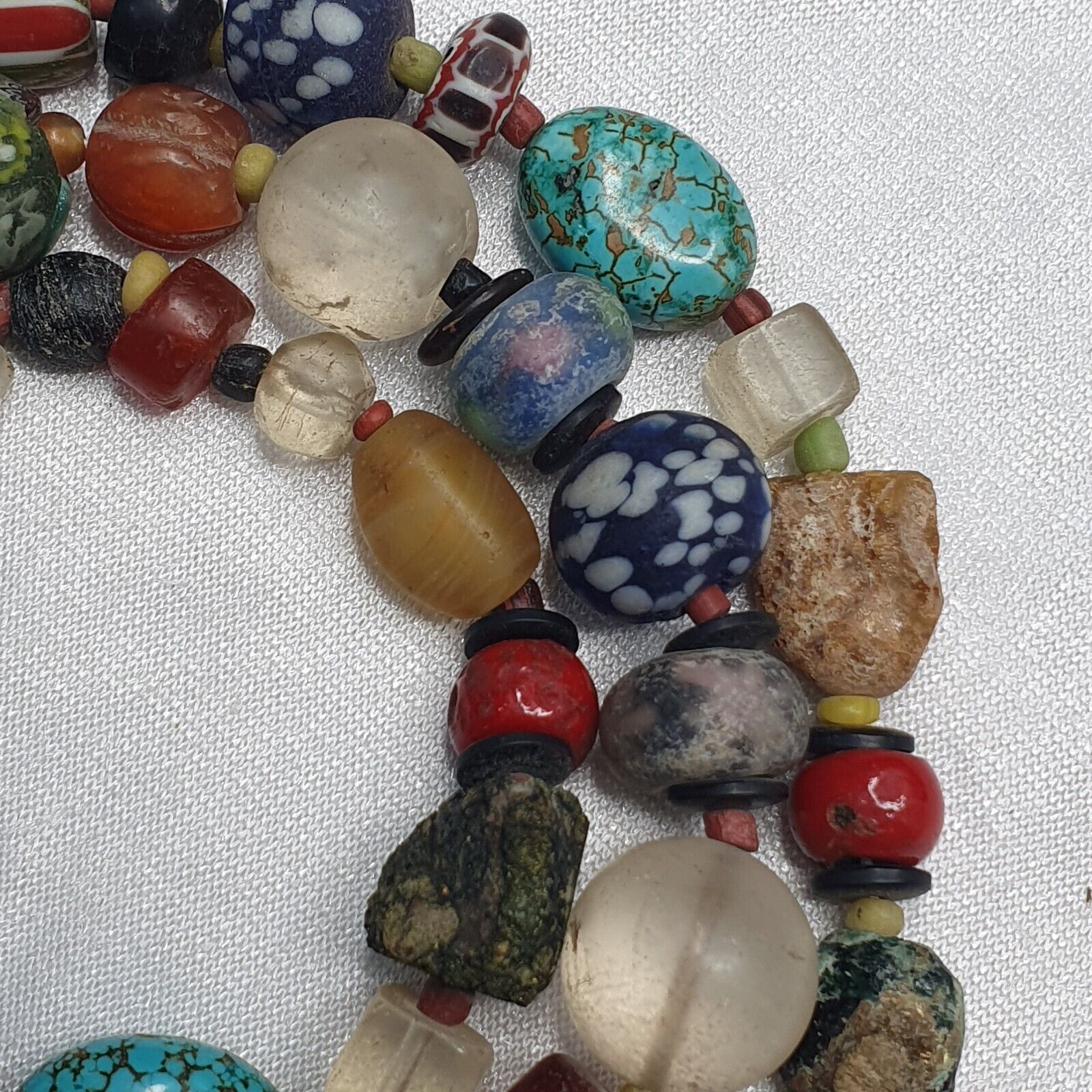 Collection of Vintage crystal, Agate, Chevron and glass old beads Necklace