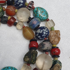 Collection of Vintage crystal, Agate, Chevron and glass old beads Necklace