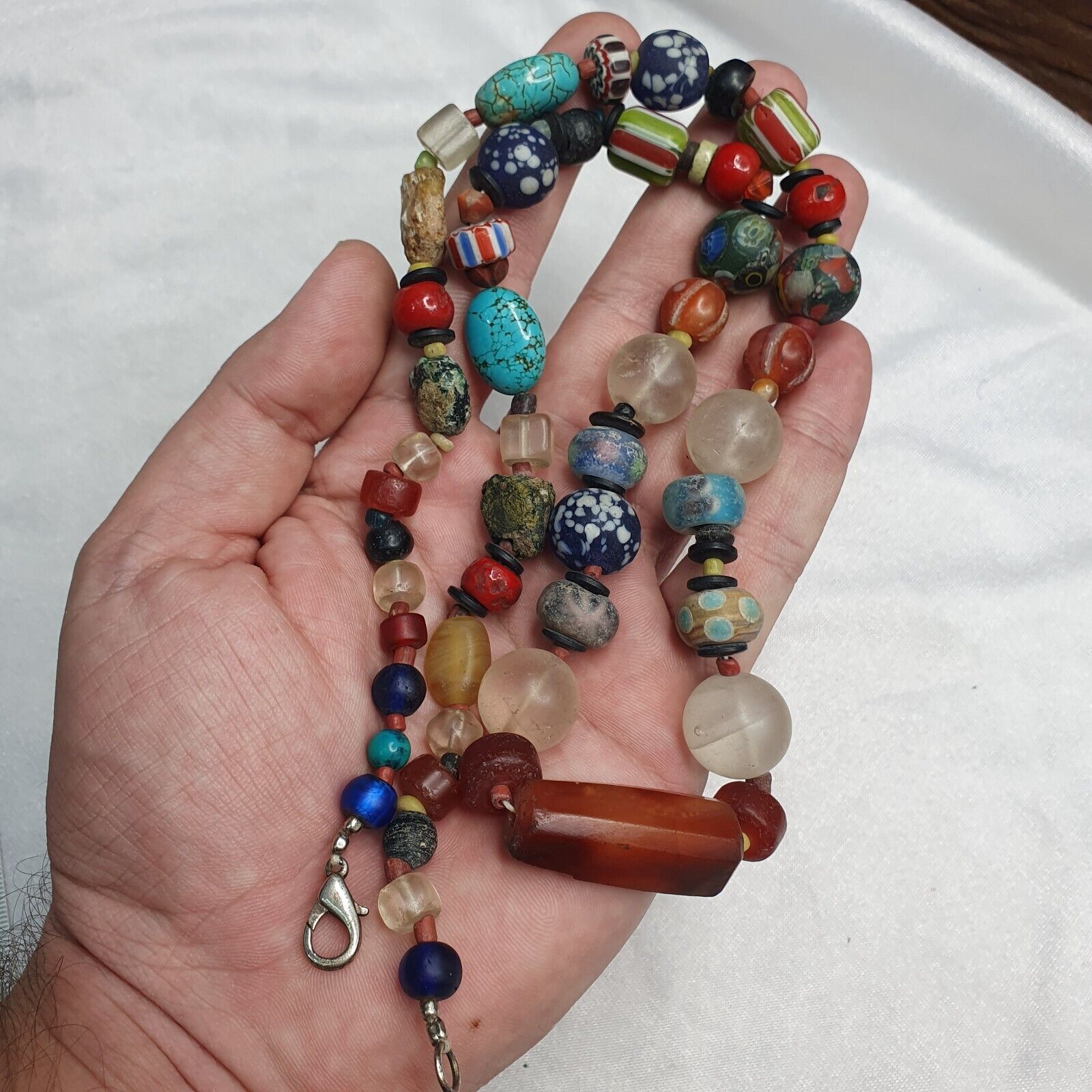 Collection of Vintage crystal, Agate, Chevron and glass old beads Necklace
