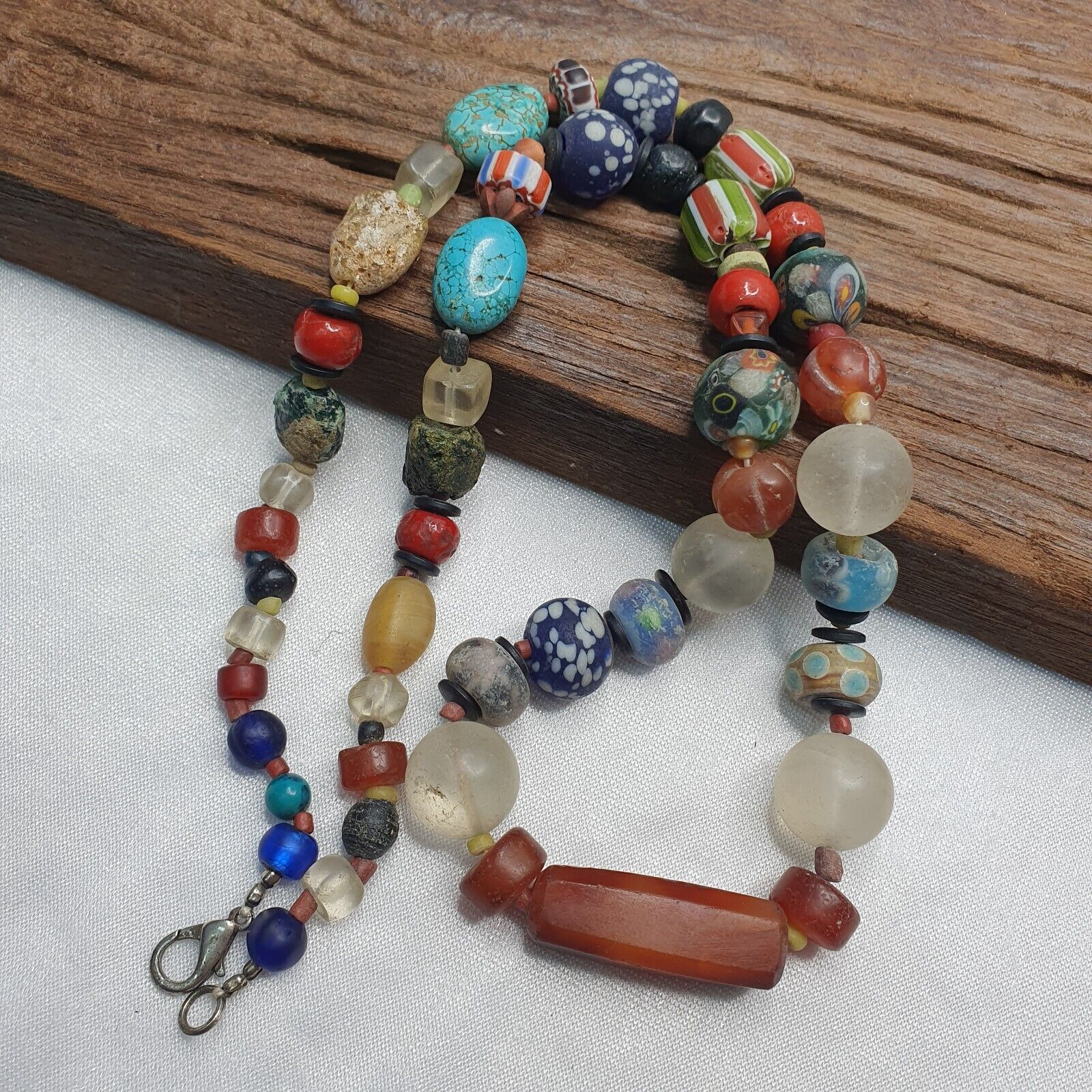 Collection of Vintage crystal, Agate, Chevron and glass old beads Necklace