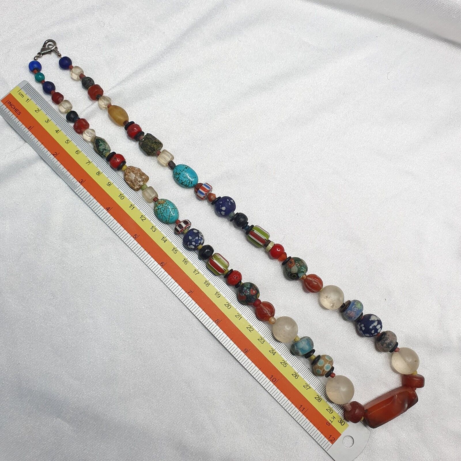 Collection of Vintage crystal, Agate, Chevron and glass old beads Necklace